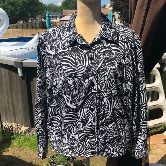 Alfred Dunner zebra print jacket black white 16P - Picture 1 of 10